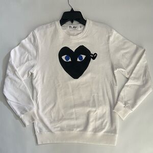 Comme des Garcons PLAY White Sweater with Black Heart and Blue Eyes